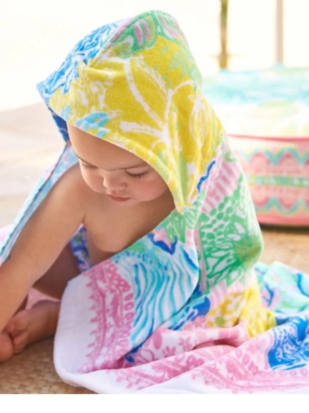 Pottery Barn Kids Lily Pulitzer Multi Color Hooded Towel Floral & Foxes